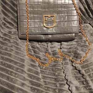Furla Gray Gold Bag Crossbody with Croc Embossing